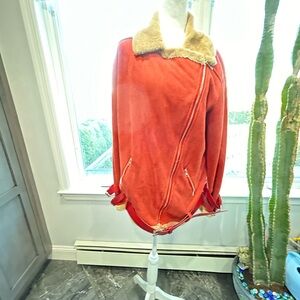 Women's Red Jacket with Faux Fur Collar